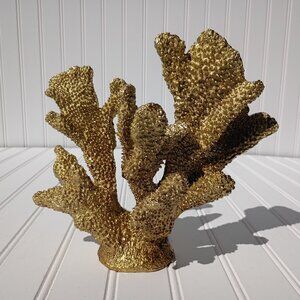 Gold Coral Reef Sculpture Home Decor Bookshelf Art Mid Century Resin Statue NEW